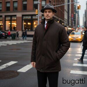 Bugatti NWOT Men's 42R Real Down Wool Full Zip Button Closure Coat Jacket